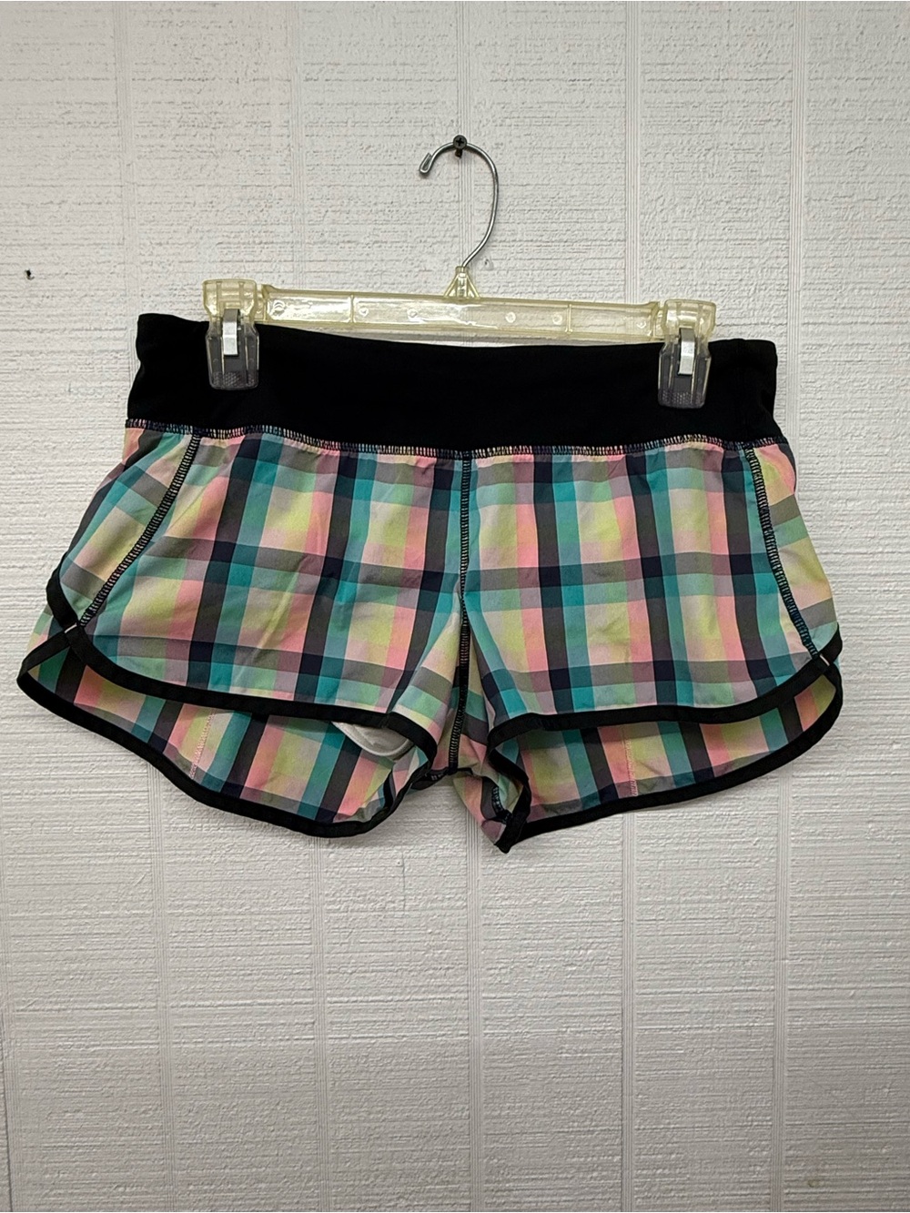 lululemon athletica Pastel Plaid Running Shorts with Black Waistband